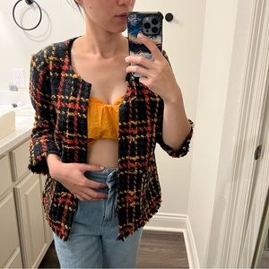 Plaid Tweed Crop Blazer Jacket